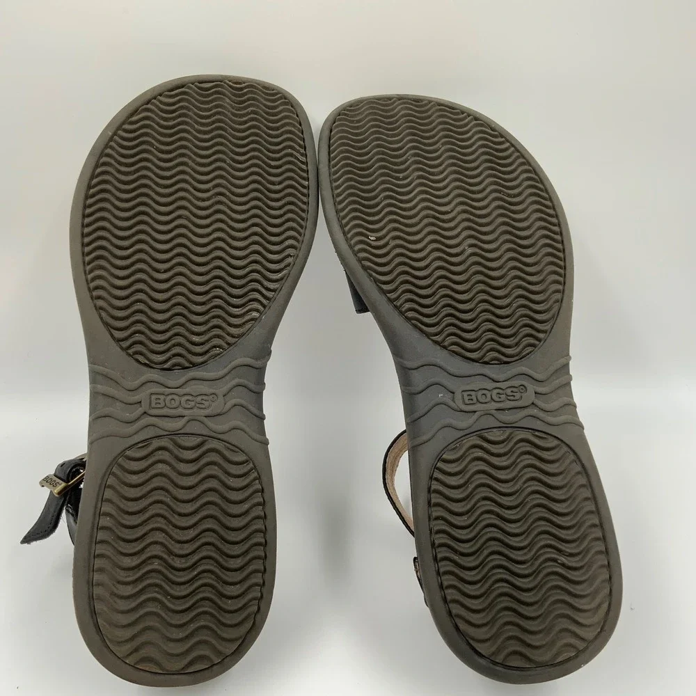 Bogs Anna Sandal Black Leather Strappy Flat Comfort Sandals 71876W-001 Womens 9